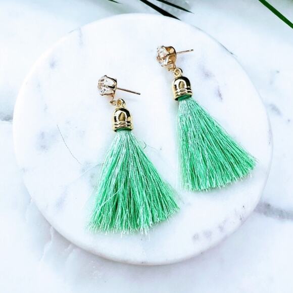 Francesca's Green Tassel Drop Earrings - Picture 2 of 4